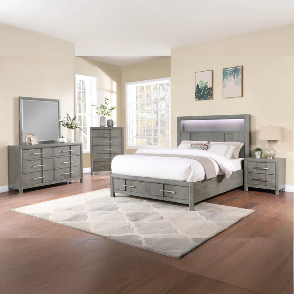 Elegant Platform Storage 4-Piece Queen Bedroom Set – Timeless Design with Modern Functionality, Includes Bed, Dresser, Mirror, and Nightstand