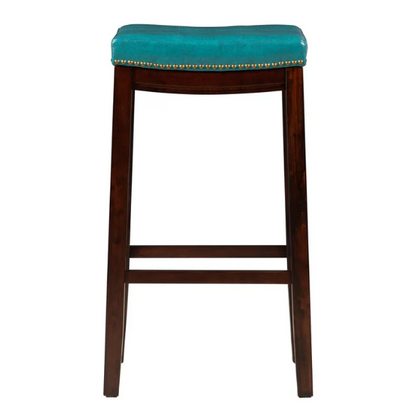 Backless Upholstered Counter Stool – Sturdy Wood Frame, Faux Leather Seat with Nailhead Trim & Double-Needle Stitching for Stylish and Durable Seating