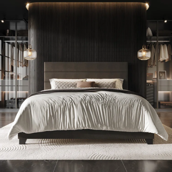 Modern King Size Upholstered Bed with Horizontal Channel Tufted Headboard – Simple, Sophisticated Design for a Contemporary Bedroom