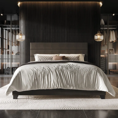 Modern King Size Upholstered Bed with Horizontal Channel Tufted Headboard – Simple, Sophisticated Design for a Contemporary Bedroom