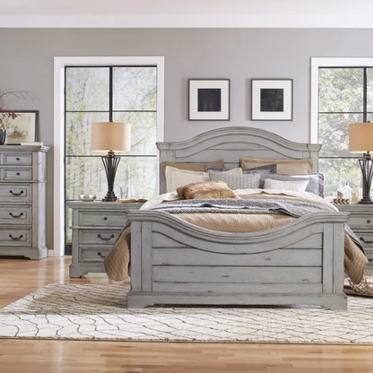 5-Piece Panel Bedroom Set by Greyson Living with Rustic Charm and Elegant Accents