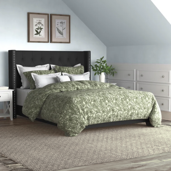 Queen Size Upholstered Low Profile Bed with Glamorous Button Tufted Foundation – Elegant and Timeless Design