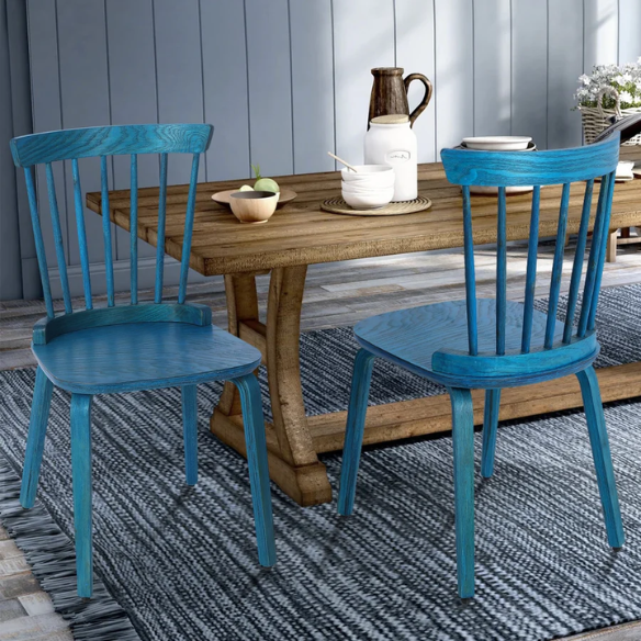 Solid Wood Slat Back Windsor Dining Chairs (Set of 2) – Sturdy, Eco-Friendly Construction with Ergonomic Backrest & Adjustable Foot Pads