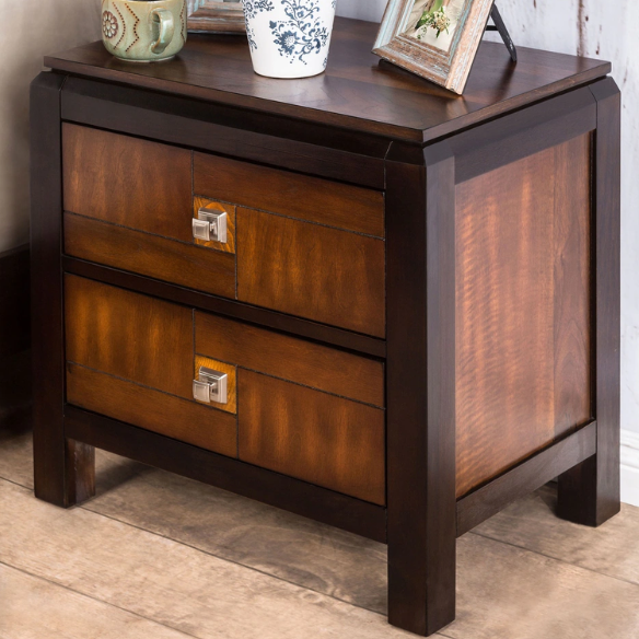 Rustic Walnut and Acacia 3-Piece Bedroom Set with Panel Bed, Chest, and Nightstand