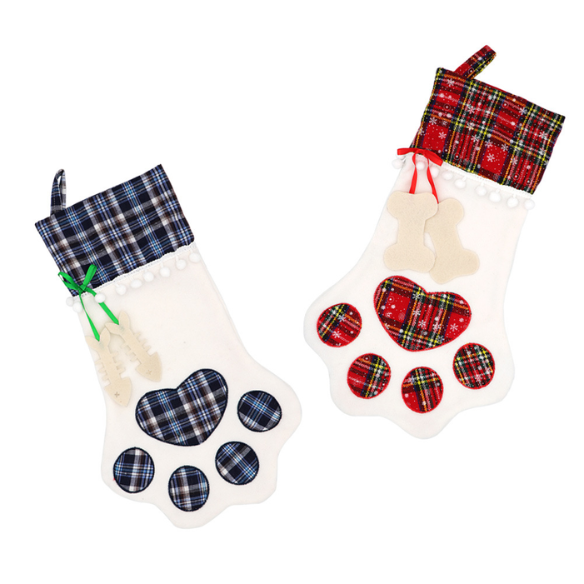 Red Plaid Paw Christmas Stocking – Festive Holiday Decor & Gift Holder for Pets