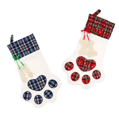 Red Plaid Paw Christmas Stocking – Festive Holiday Decor & Gift Holder for Pets