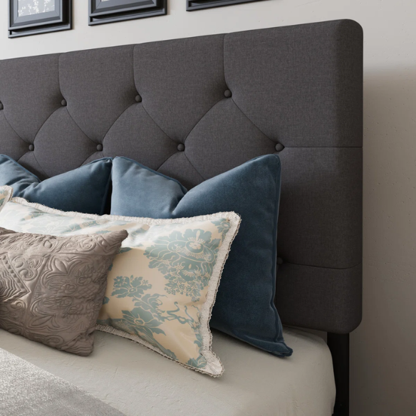 King Size Upholstered Platform Bed with Storage Drawers, Padded Headboard, and Sophisticated Button Tufting