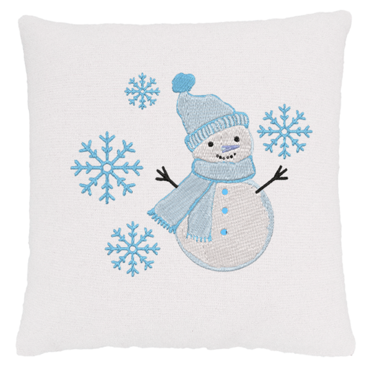 Embroidered Snowman & Snowflake Winter Pillow – 24" x 24"