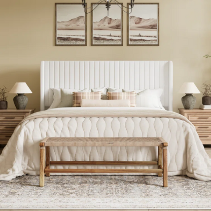 King Size Upholstered Platform Bed with Wingback Headboard – Simple, Elegant Design, Sturdy Wooden Slats, No Box Spring Needed for a Luxurious Sleep Experience