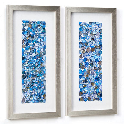 Coastal-Inspired Wall Decor Set of 2 – Handpicked Seashell Mosaic Art on Linen Background, Bringing Oceanic Charm and Beachside Serenity to Your Home