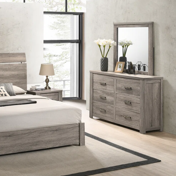Standard Charming Weathered Grey 5-Piece Queen Bedroom Set in Solid Wood – Elegant, Durable, and Timeless