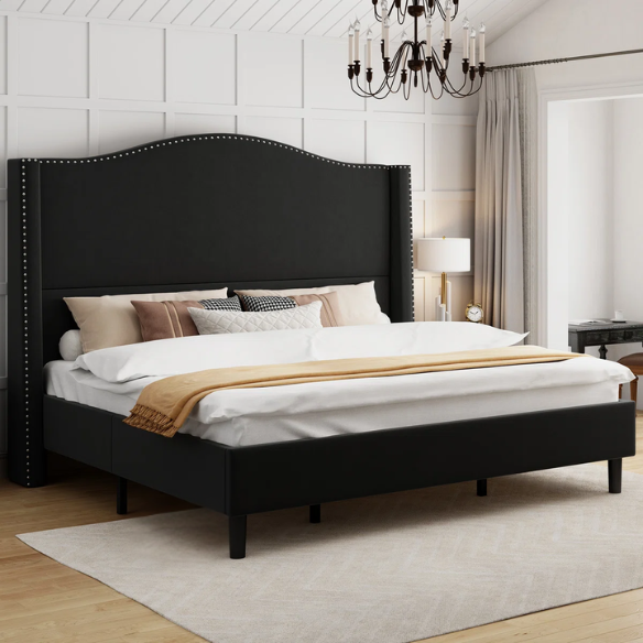 Luxurious Velvet Upholstered Metal Platform Bed – Full/Double Size with Sleek & Stylish Design
