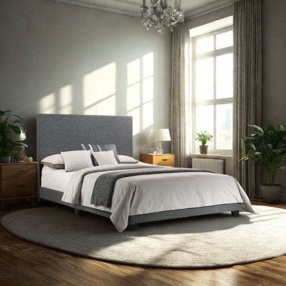 King Size Upholstered Standard Storage Bed with Simple Panel Headboard – Minimalist Design with Foam-Padded Comfort and Neutral Upholstery