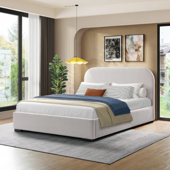 Bouclé Platform Bed with Arched Headboard – Modern Design, Easy Assembly, and Superior Comfort for King Size