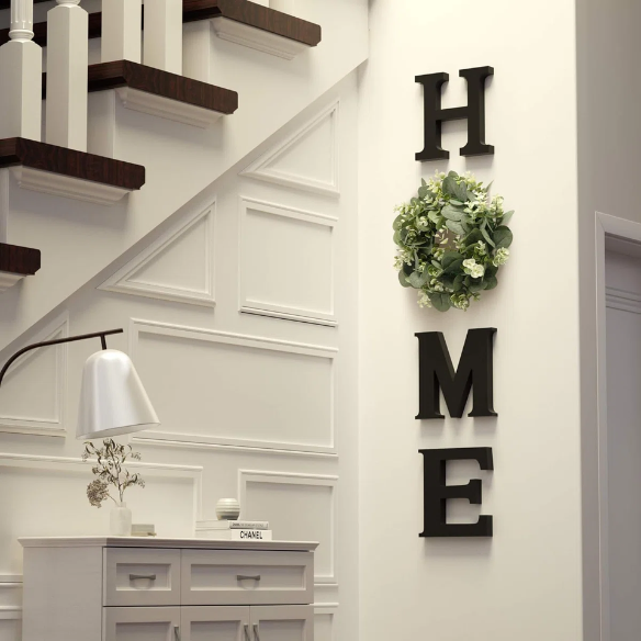 Farmhouse Wall Decor – Versatile 'Home' Logo with Wreath Hangers for Easy Display – Horizontal, Vertical, or Desktop Mounting Options