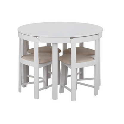 5-Piece Compact Round Dining Set – Space-Saving Design with Vegan Leather or Fabric Seats
