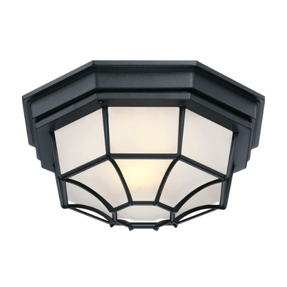1-Light Retro Textured Ceiling Mount Light Fixture with Frosted Glass – Vintage-Inspired Black Ceiling Light for Home, Farmhouse, and Commercial Spaces