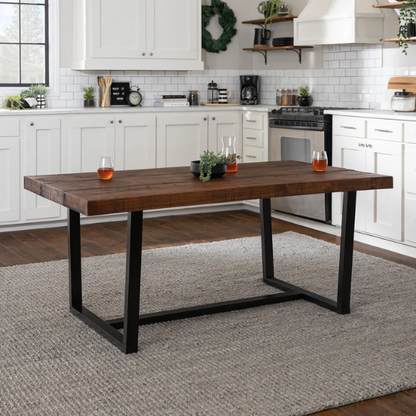 72-Inch Solid Wood Distressed Dining Table – Rustic Industrial Charm for Any Dining Room