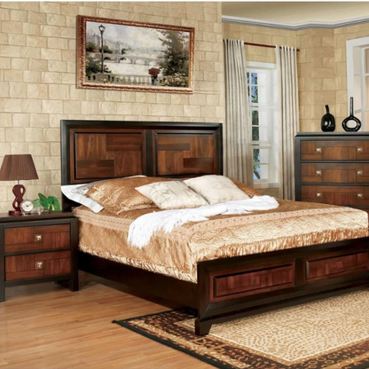Elegant Sigh Rustic Walnut 3-Piece Queen Bedroom Set – Transitional Design with Solid Wood Construction, Chrome Accents, and Ample Storage