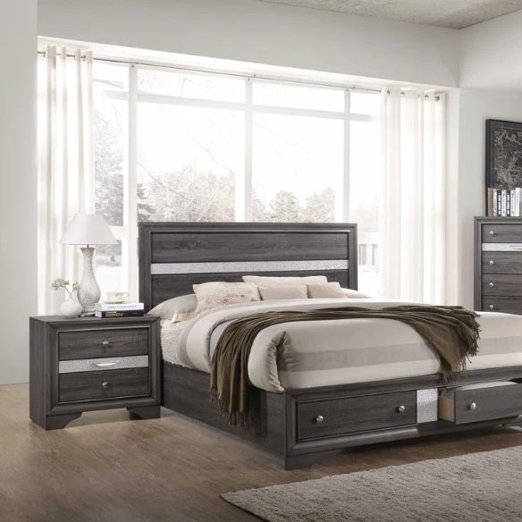 Elegant Full Size 5-Piece Bedroom Set – Featuring a Beautifully Crafted Headboard and Two Functional Storage Drawers for Added Convenience