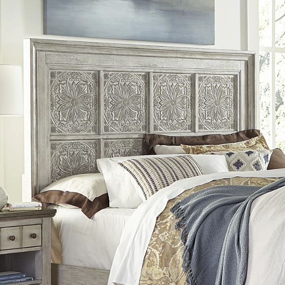 Transform Your Farmhouse Bedroom with the Queen Panel Bed, Dresser, Mirror, and Chest Set – Featuring Rustic Charm and Elegant Storage