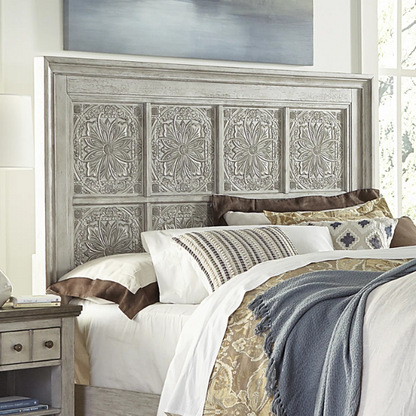 Transform Your Farmhouse Bedroom with the Queen Panel Bed, Dresser, Mirror, and Chest Set – Featuring Rustic Charm and Elegant Storage