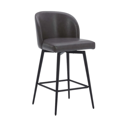 Set of 2 Counter Height Swivel Barstools – Mid-Century Modern Design, Padded Seat with High-Density Foam, 360° Swivel, Sturdy Iron Base, Footrest for Kitchen or Bar
