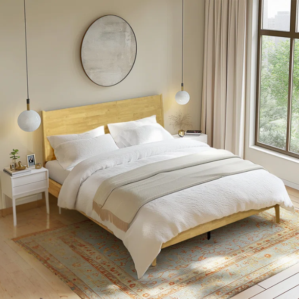 Timeless Solid Wood King Size Bed Frame with Headboard – Scandinavian Platform Design for Effortless Elegance and Comfort