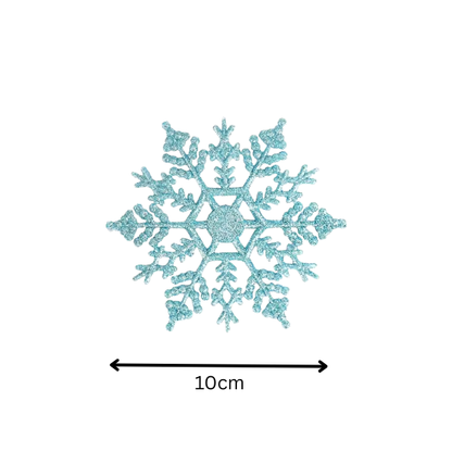 Light Blue Glitter Snowflake Christmas Ornaments – Whimsical Holiday Décor Set (12 Pieces)