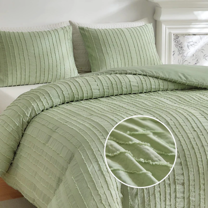 Luxurious Tufted Duvet Cover Set – Queen Size | Striped Textured Boho Bedding | Ultra-Soft Washed Microfiber | 3-Piece Set