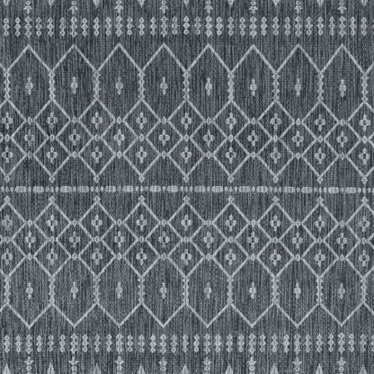 Boho-Inspired Charcoal & Light Grey Geometric Rug – Fade & Stain-Resistant, Low-Pile, Perfect for High-Traffic Indoor/Outdoor Spaces