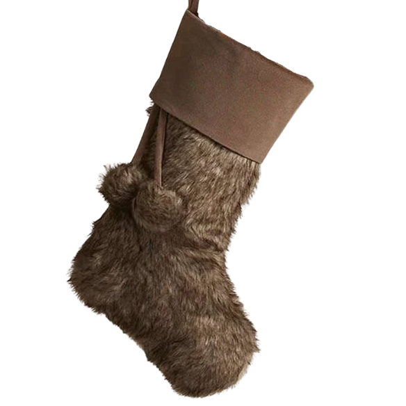 Brown Faux Fur Christmas Stocking – Personalized Farmhouse Holiday Décor