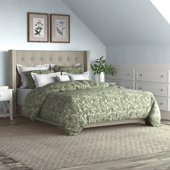 Queen Size Upholstered Low Profile Bed with Glamorous Button Tufted Foundation – Elegant and Timeless Design