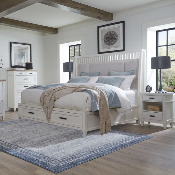 Timeless Craftsman-Inspired 5-Piece Queen Bedroom Set – Includes Storage Bed, 2 Nightstands, Dresser with Mirror, and Chest in Hand-Painted Cotton Finish