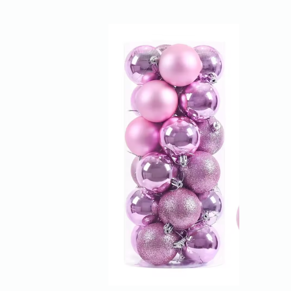 Pink Christmas Ball Ornaments – 24-Piece Set, Shatterproof Holiday Decorations (Available in 3 cm, 4 cm, and 6 cm)