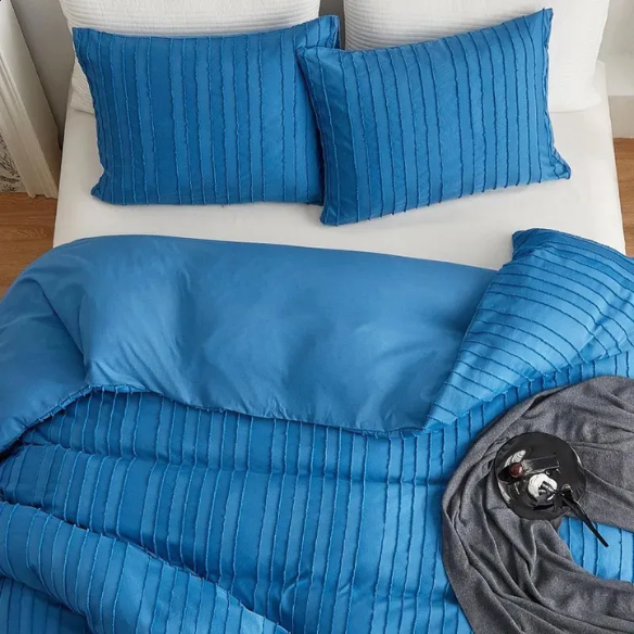 Luxurious Tufted Duvet Cover Set – Queen Size | Striped Textured Boho Bedding | Ultra-Soft Washed Microfiber | 3-Piece Set