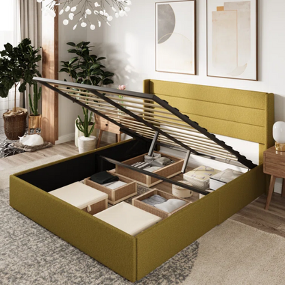Luxurious Linen Upholstered Hydraulic Lift-Up Storage Platform Bed – Full/Double Size with Sleek Design & Maximized Space