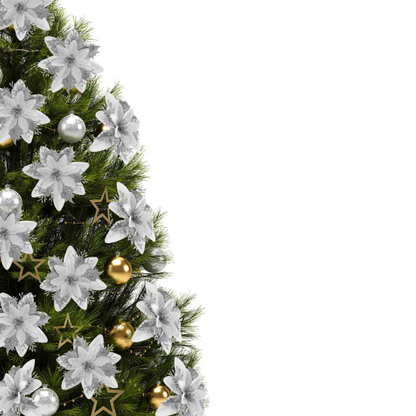 Silver Glitter Poinsettia Christmas Flowers – Elegant Artificial Holiday Décor (5 Pieces)