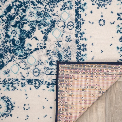 Distressed Oriental-Inspired Indoor Rug – Blue and White Medallion Pattern, Stain-Resistant, Fade-Resistant, Perfect for Traditional & French Country Décor