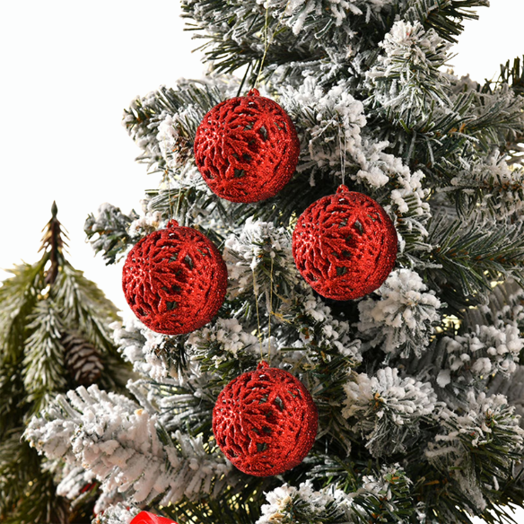 Red Glitter Snowflake Christmas Ball Ornaments – Set of 6 Decorative Holiday Baubles