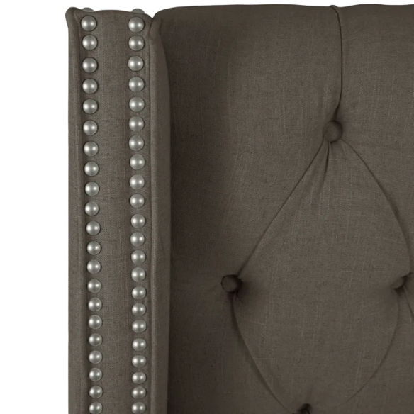 Chic Upholstered Wingback King Size Bed with Button Tufting and Nailhead Trim