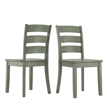 Farmhouse Ladder Back Dining Chairs – Set of 2 | Solid Wood, Distressed Finish