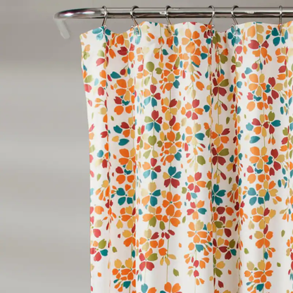Orange, Teal, Yellow, and White Weeping Flower Shower Curtain – Vibrant Floral Bathroom Décor, 72" x 72"