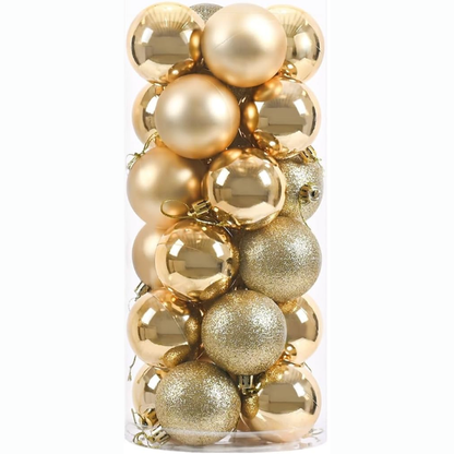 Gold Christmas Ball Ornaments – 24-Piece Set, Shatterproof Holiday Decorations (Available in 3 cm, 4 cm, and 6 cm)