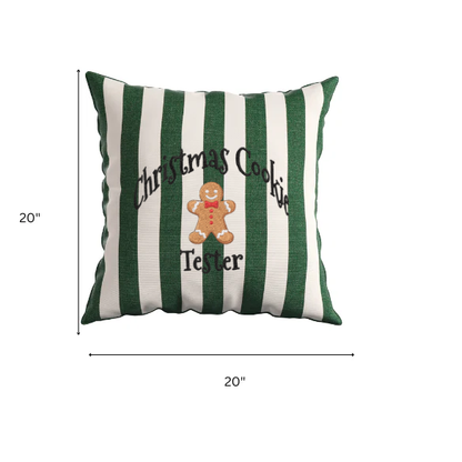 Christmas Cookie Tester Embroidered Striped Pillow – Indoor/Outdoor, Weather-Resistant & Festive
