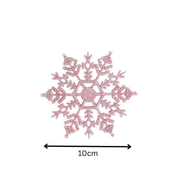 Pink Glitter Snowflake Christmas Ornaments – Whimsical Holiday Décor Set (12 Pieces)