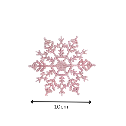 Pink Glitter Snowflake Christmas Ornaments – Whimsical Holiday Décor Set (12 Pieces)