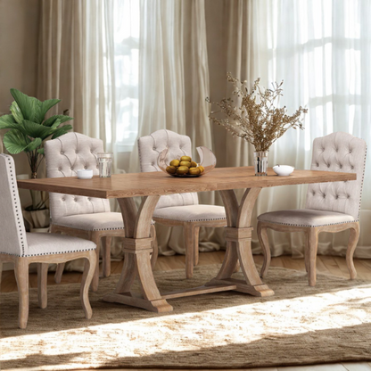 Rustic Wood Expandable Dining Table with X-Frame Base – Rubberwood Top, Extension Leaf, and Natural Rustic Design