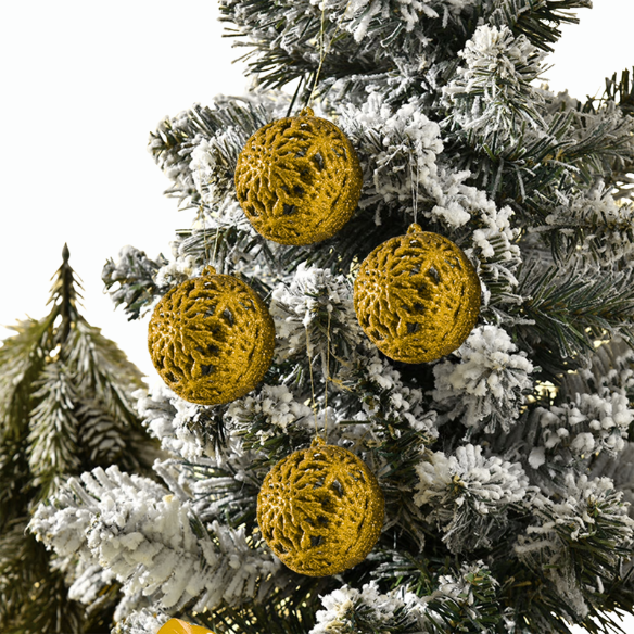 Gold Glitter Snowflake Christmas Ball Ornaments – Set of 6 Decorative Holiday Baubles