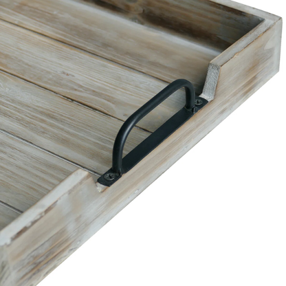Rustic Wooden Coffee Table Tray with Handle Slots – Farmhouse-Inspired Accent for Stylish Organization and Decor